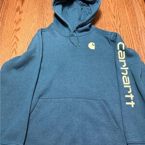 Carhartt Woman’s Teal Hoodie with Cream Logo